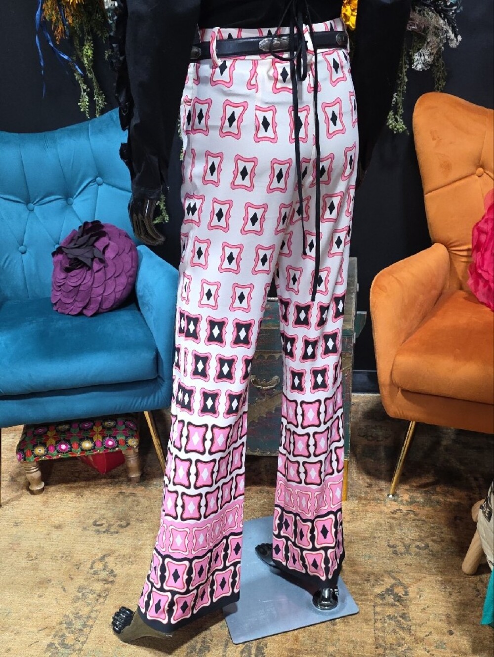 Zara Women's Pink Patterned Wide-Leg Pants - Picture 7 of 9